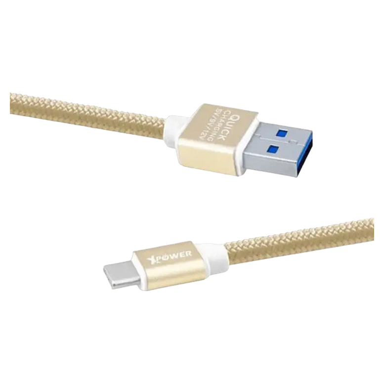 Кабель Xpower Type-C Cable, Nylon, USB-A to USB-C, 1 м, Золотой 4