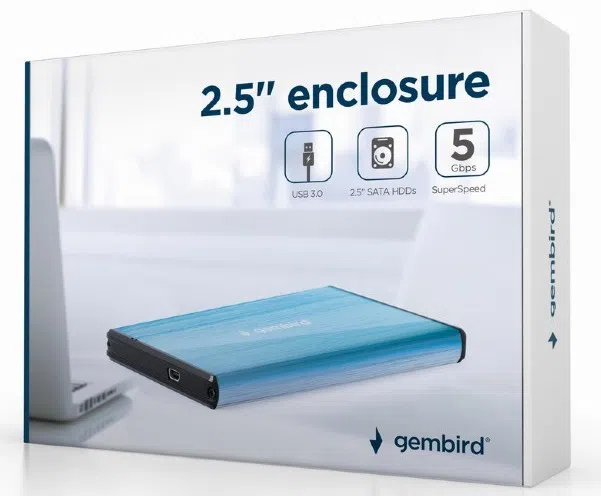 2.5" SATA HDD External Case miniUSB3.0, Aluminum Blue, Gembird "EE2-U3S-3-B" 2
