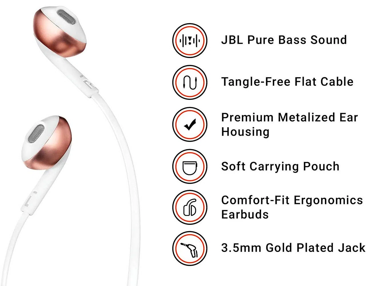 Гарнитура для мобильных телефонов JBL Tune 205, Проводной аналоговый, Золотистый 2