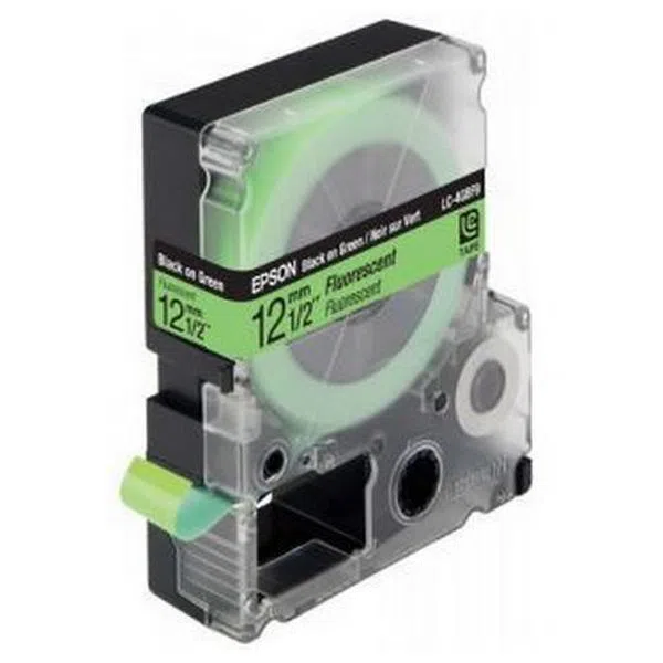 Tape Cartridge EPSON LK4GBF; 12mm/9m Fluorescent, Black/Green, C53S654018 2