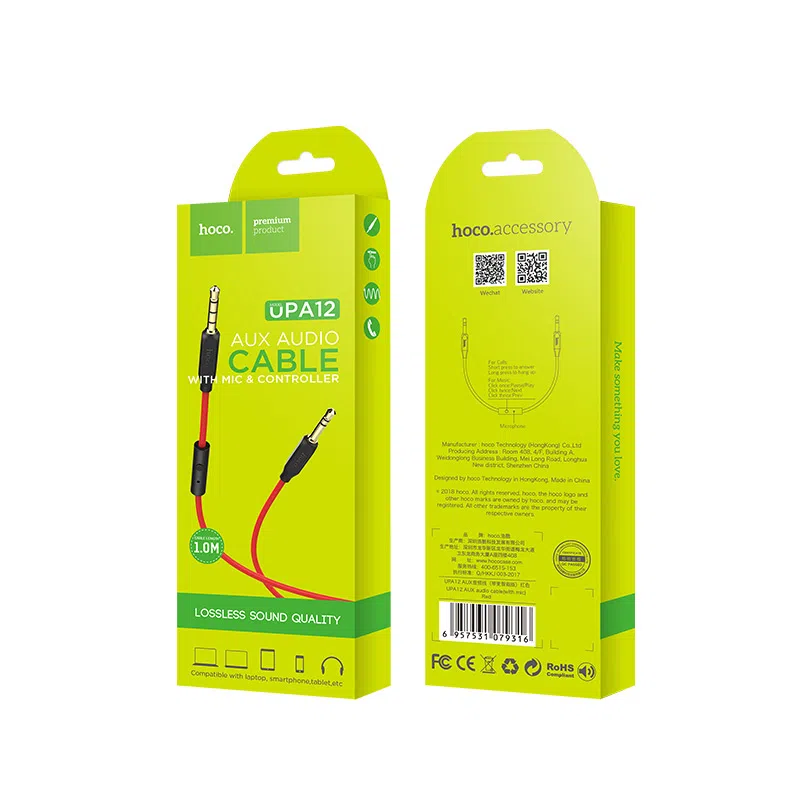 Cable 3.5mm to 3.5mm “Hoco UPA12” audio AUX TPE braid with microphone 3