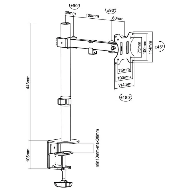 Table/desk stand for monitor Brateck LDT12-C011, 13"-27", max.7kg, VESA: 75x75, 100x100 3