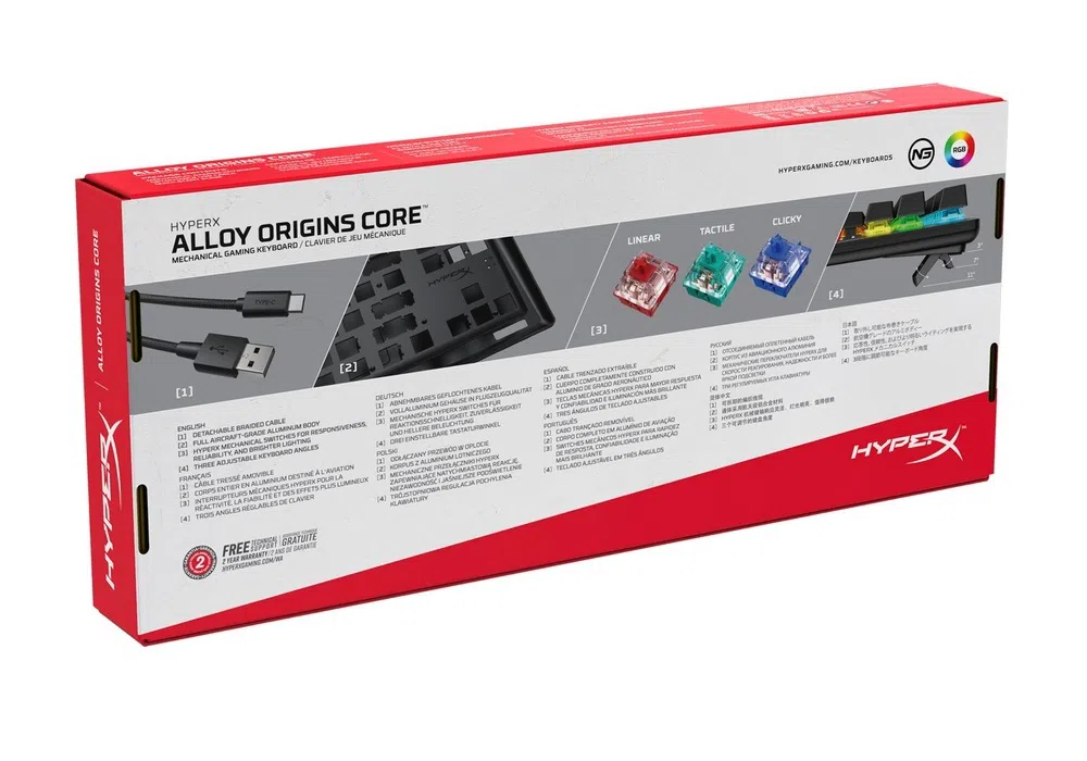 Gaming Keyboard HyperX Alloy Origins Core, Mechanical, TLK, Steel frame, MX Blue, RGB, USB 3