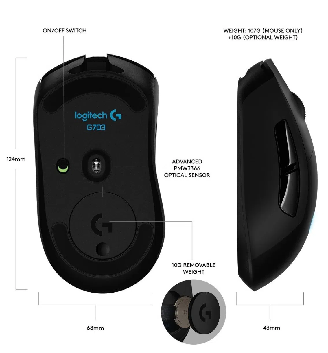 Mouse Logitech G703 Lightspeed 6