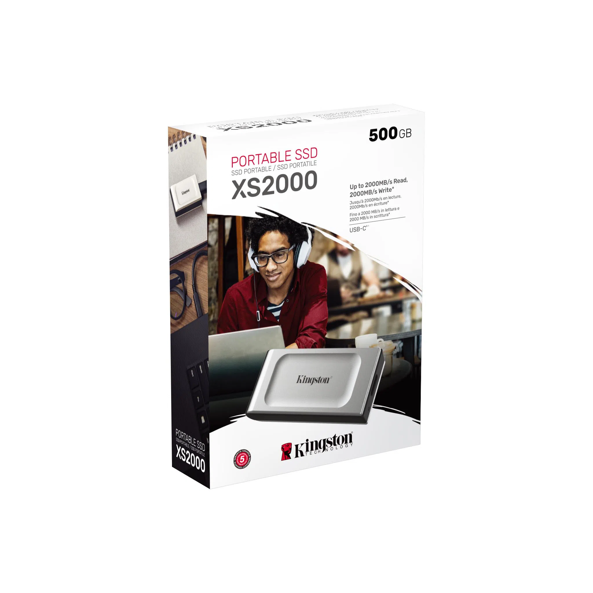 Портативный накопитель SSD Kingston XS2000, 500ГБ, Silver 4