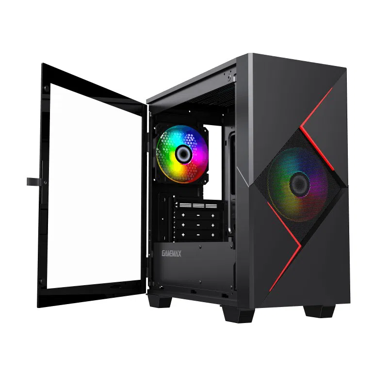 Case mATX GAMEMAX Cyclops, w/o PSU, 2x120mm ARGB fans, ARGB Hub, TG, Dust Filter, USB 3.0, Black/Red 6