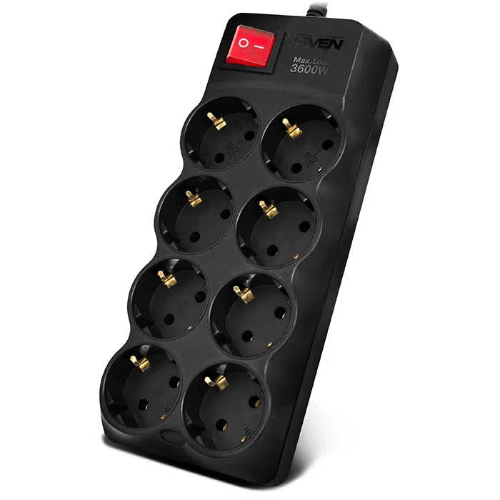 Surge Protector 8 Sockets, 3.0m, Sven "SF-08-16", Black, flame-retardant material 4