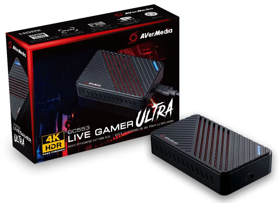 AverMedia Live Gamer ULTRA - GC553: Video/Audio Input: HDMI 2.0/Output HDMI 2.0, Max Pass-Through Resolutions: 2160p60 HDR /1440p144 / 1080p240, Max Record Resolutions:2160p30 / 1440p60 / 1080p120 / 1080p60 HDR, Interface:USB 3.1 (Gen 1) Type C 2