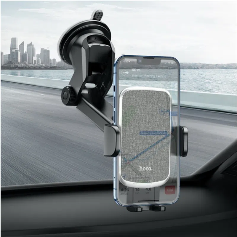 HOCO CA95 Polaris push-type telescopic suction cup car holder Black 2