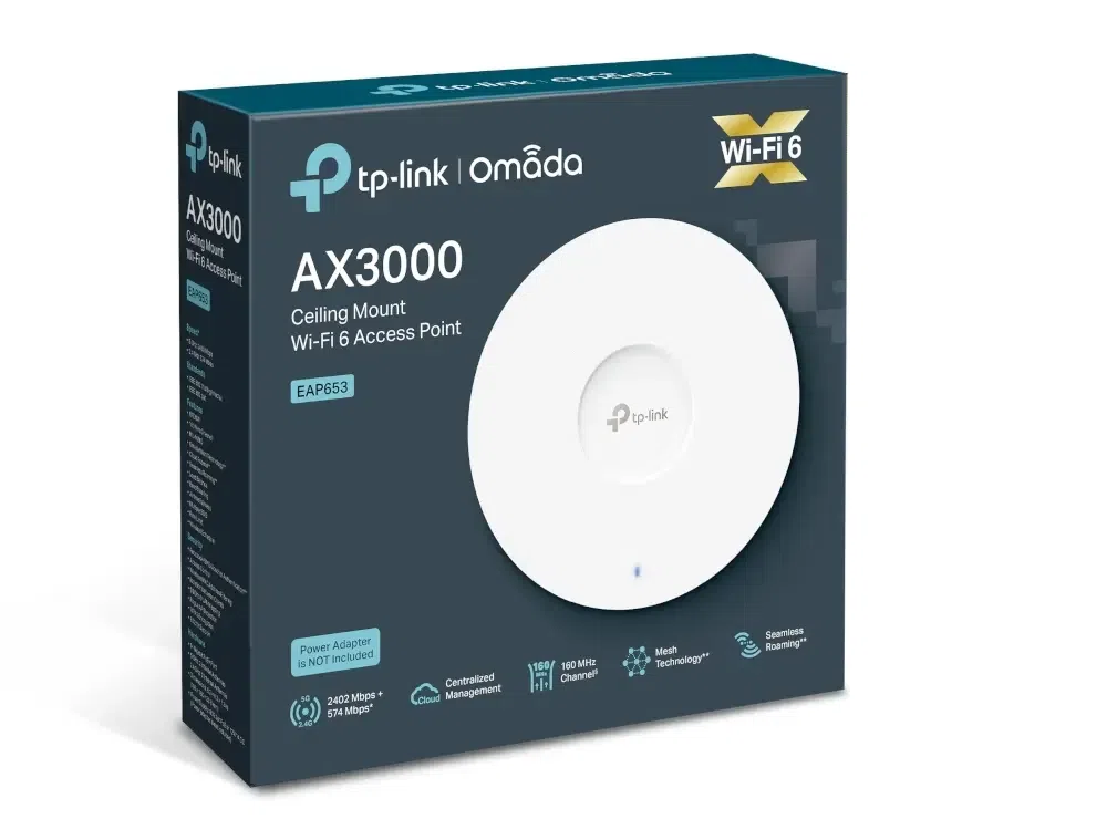 Wi-Fi 6 Dual Band Access Point TP-LINK "EAP653", 2976Mbps, MU-MIMO, Gbit Port, Omada Mesh, PoE+ 3