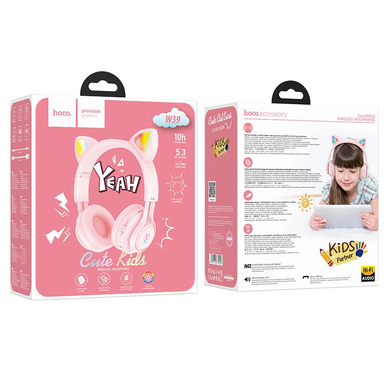 Наушники Wireless Hoco W39 Cat Ear [Pink] 4