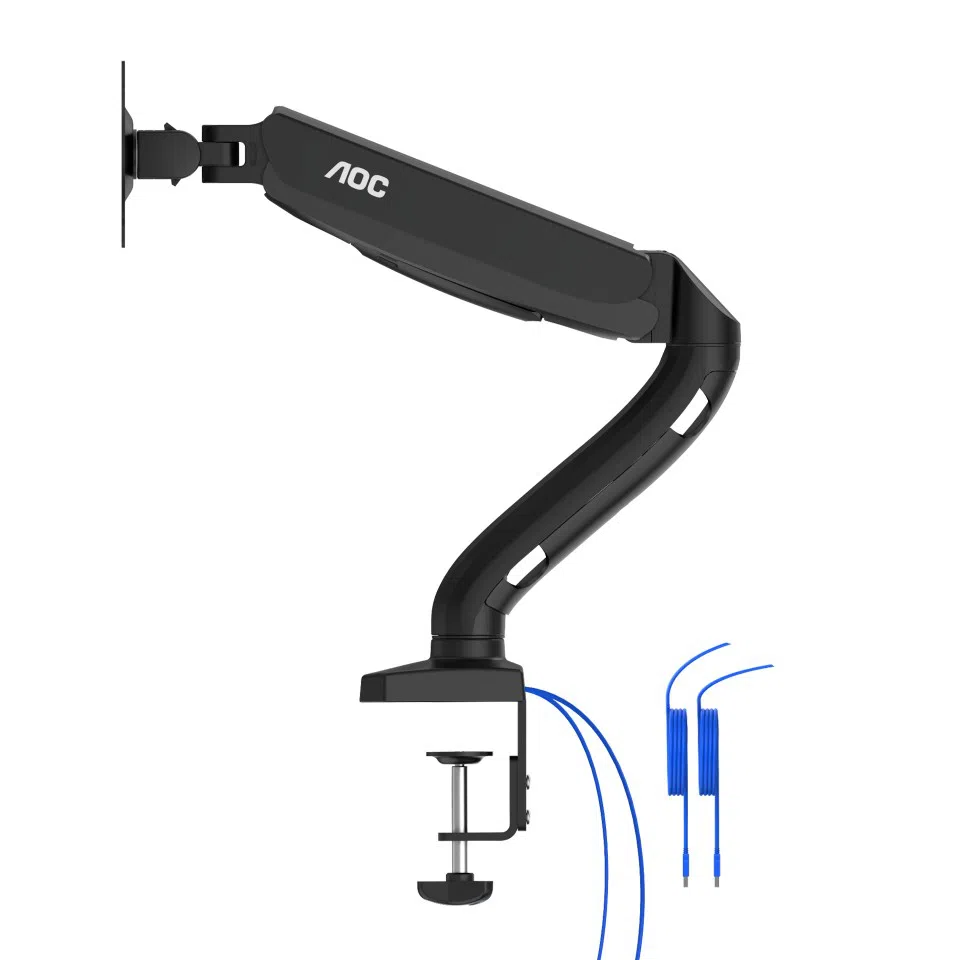 Arm for 1 monitors 13"-31.5" - AOC AS110DX with integrated USB Hub, Black, USB Hub: USB-C + USB3.0, Desk Clamp/Grommet, Aluminum structure, Gas spring, Height adjustment, Max.Load: 2-9kg, Tilt: '-90°~+85°, Swivel:180°, Rotation:360°, Hidden cable management, VESA 75/100 3