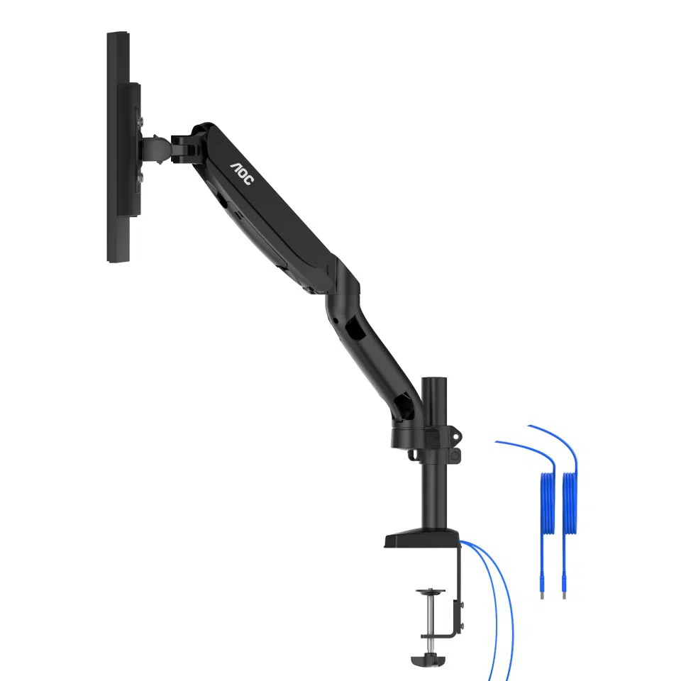 Arm for 2 monitors 13"-31.5" - AOC AD110DX with integrated USB Hub, Black, USB Hub: USB-C + USB3.0, Desk Clamp/Grommet, Aluminum structure, Gas spring, Height adjustment, Max.Load: 2-9kg, Tilt: '-90°~+85°, Swivel:180°, Rotation: 360°, Hidden cable management, VESA 75/100 2