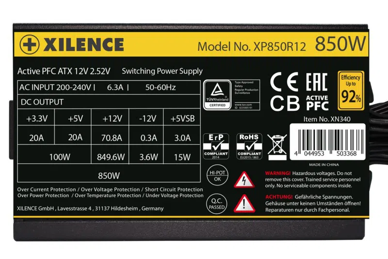 Блок питания для компьютеров Xilence XP850R12 XN340 850W, Черный 3