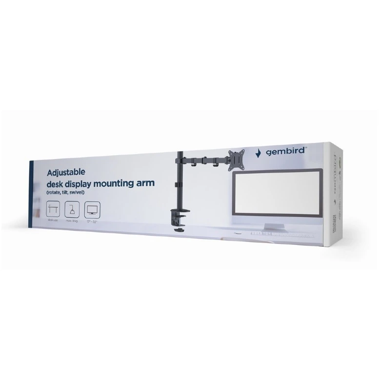 Arm for 1 monitor 17"-32" Gembird MA-D1-01, Adjustable desk display mounting arm (rotate, tilt, swivel), VESA 75/100, up to 9 kg, black 3