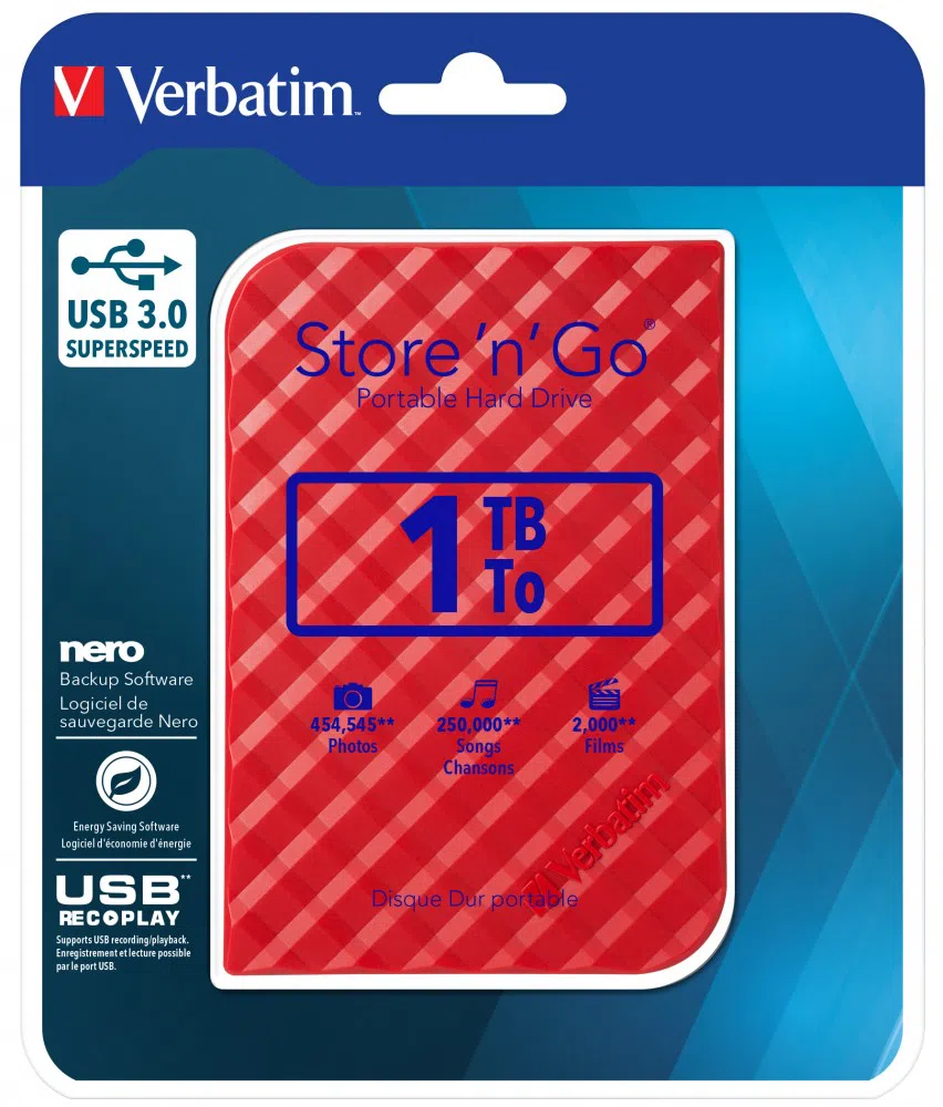 Внешний жесткий диск Verbatim Store 'n' Go, 1ТБ, Красный 4