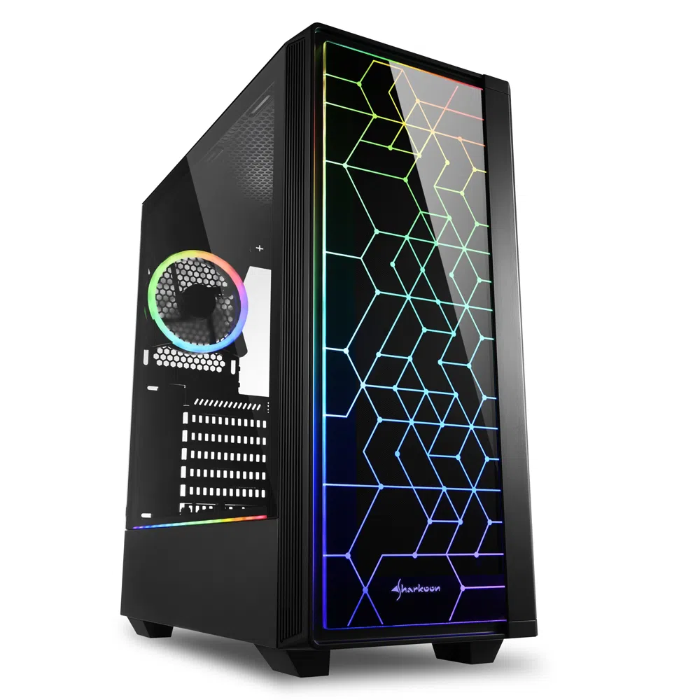 Корпус Sharkoon RGB LIT 100 / w/oPSU / Side panel / 2x120mm A-RGB LED / ATX / Black