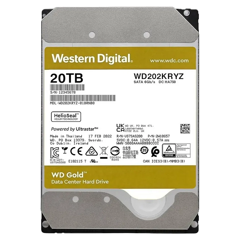 Жесткий диск Western Digital WD Gold WD202KRYZ, 20ТБ, 3.5"
