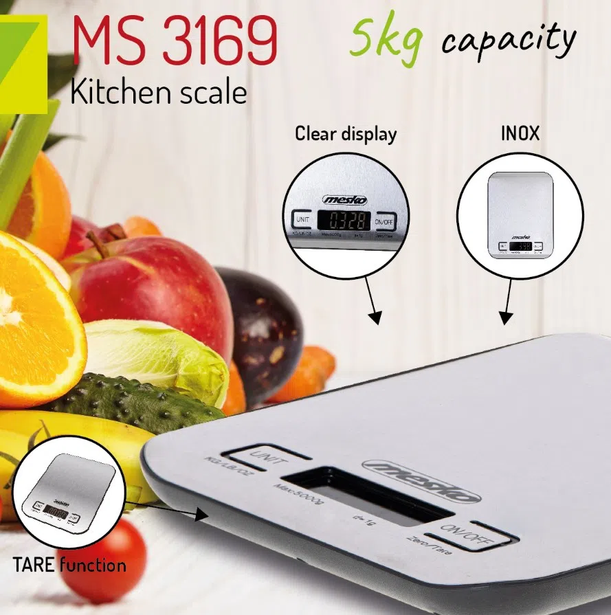 Весы кухонные Mesko MS-3169, Silver 5