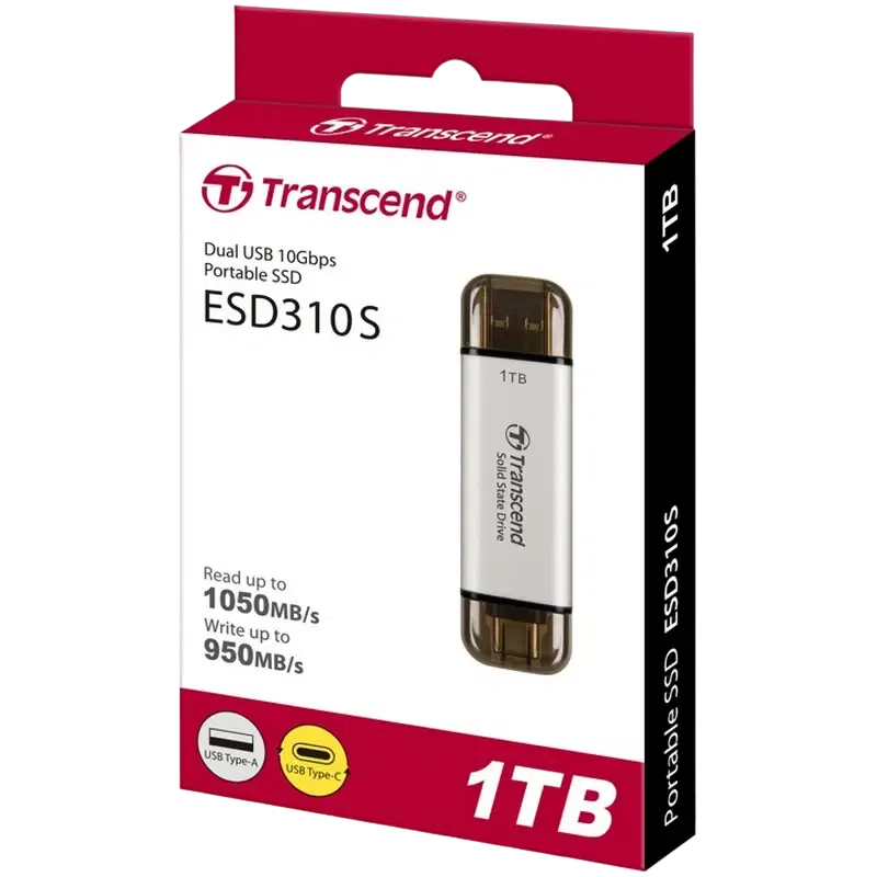 Внешний портативный SSD накопитель Transcend ESD310S, 1 ТБ, Серебристый 3
