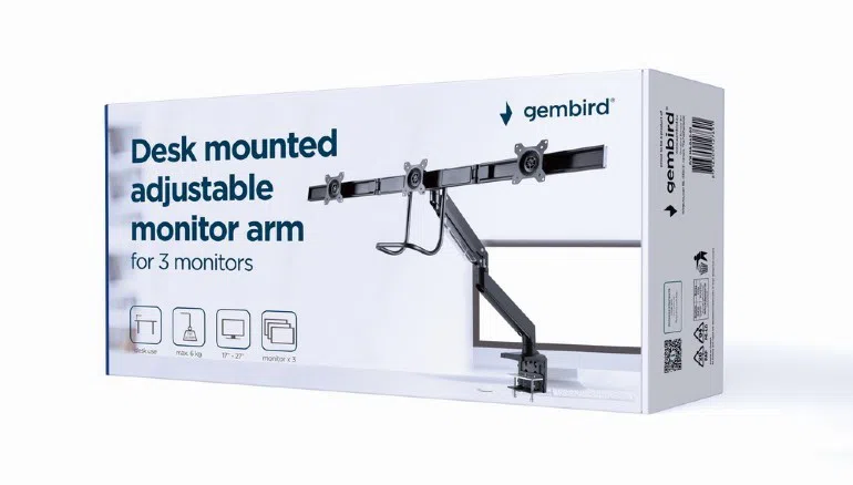 Suport pentru 3 monitor reglabil cu montare de birou 13"-27", Gembird MA-DA3-03 7