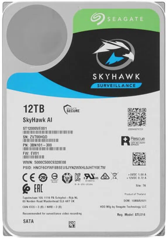 Жесткий диск Seagate SkyHawk AI Surveillance ST12000VE001, 12ТБ, 3.5" 2