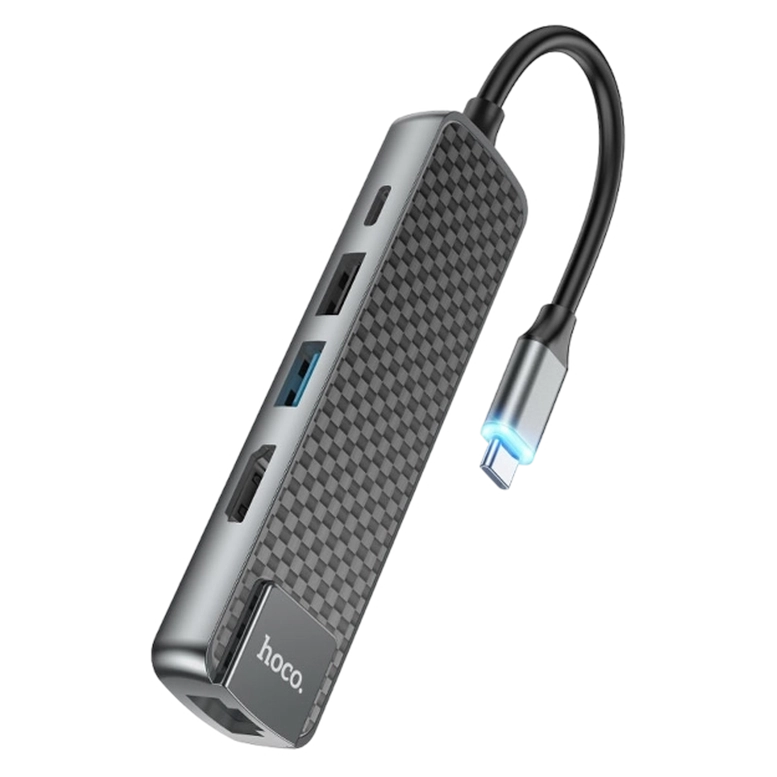 HOCO HB23 Easy view Type-C multifunction adapter(HDTV+USB3.0+USB2.0+RJ45+PD)