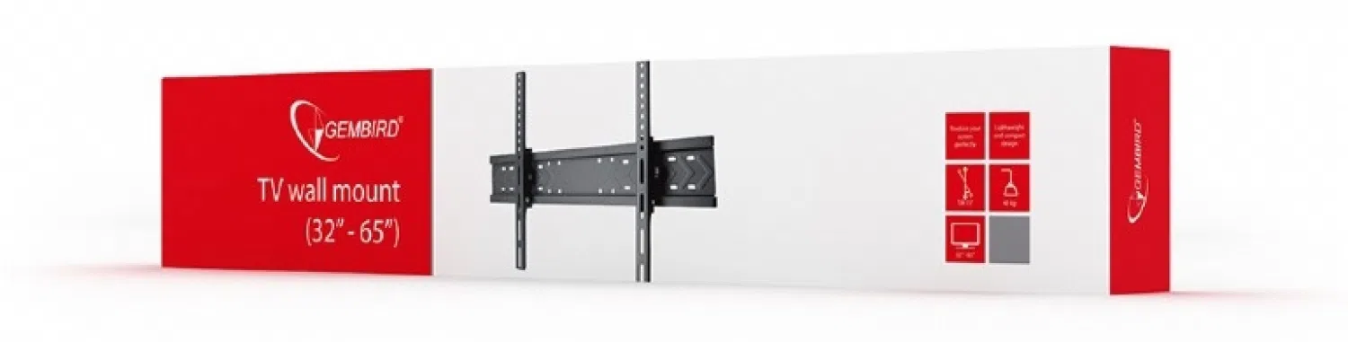 TV-Wall Mount for 32-65"- Gembird "WM-65T-01", Tilt, max. 40 kg, Tilting angle 15°, Distance TV to Wall: 50 mm, max. VESA 600 x 400, Black