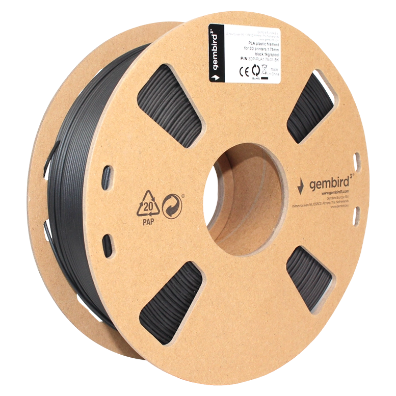 Нить для 3D печати Gembird 3DP-PLA1.75-01-BK, 1.75 мм, 1 кг, Black