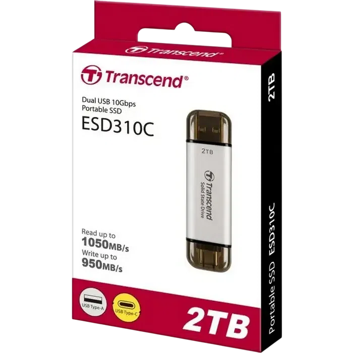 Внешний портативный SSD накопитель Transcend ESD310S, 2 ТБ, Серебристый 4