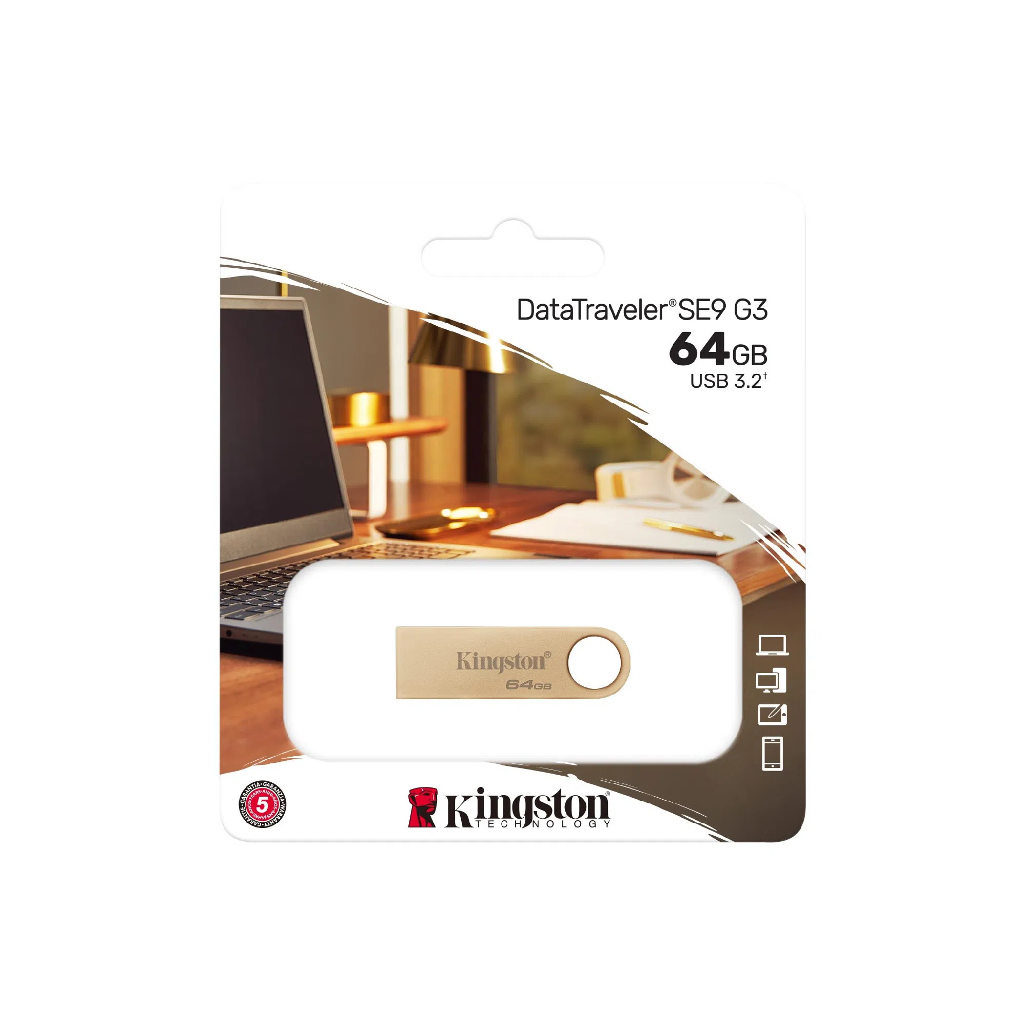 Флеш-накопитель USB Kingston DataTraveler SE9 G3 / 64ГБ / USB3.2 Gen1 / Gold 3