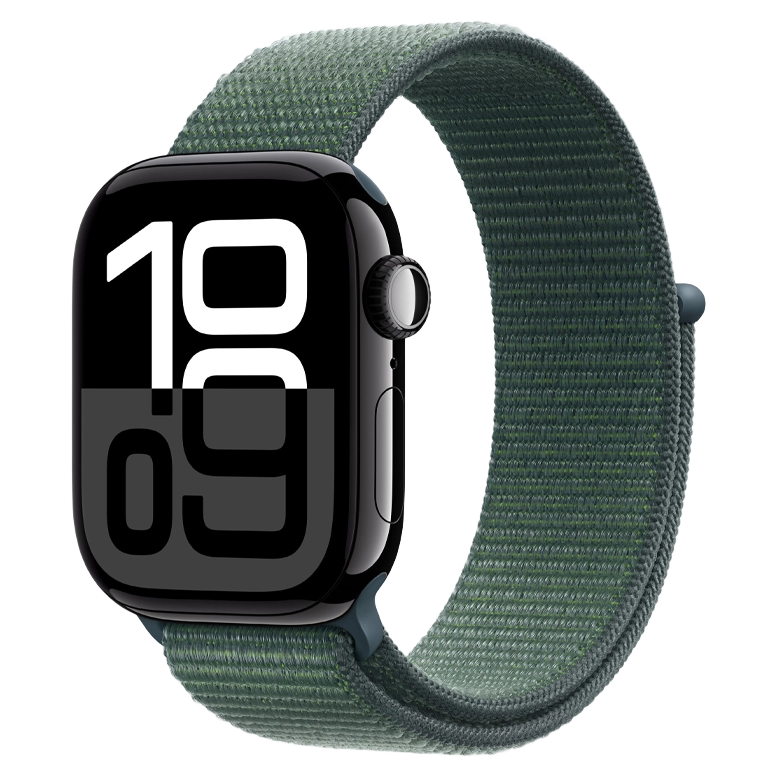 Apple Watch 10 Aluminum GPS Jet Black Textile Sport Loop Lake Green 42 mm 2