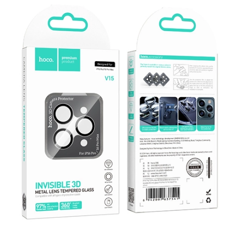 Защитное стекло HOCO Invisible 3D для камеры iPhone 16 Pro/16 Pro Max (V15), Black 3
