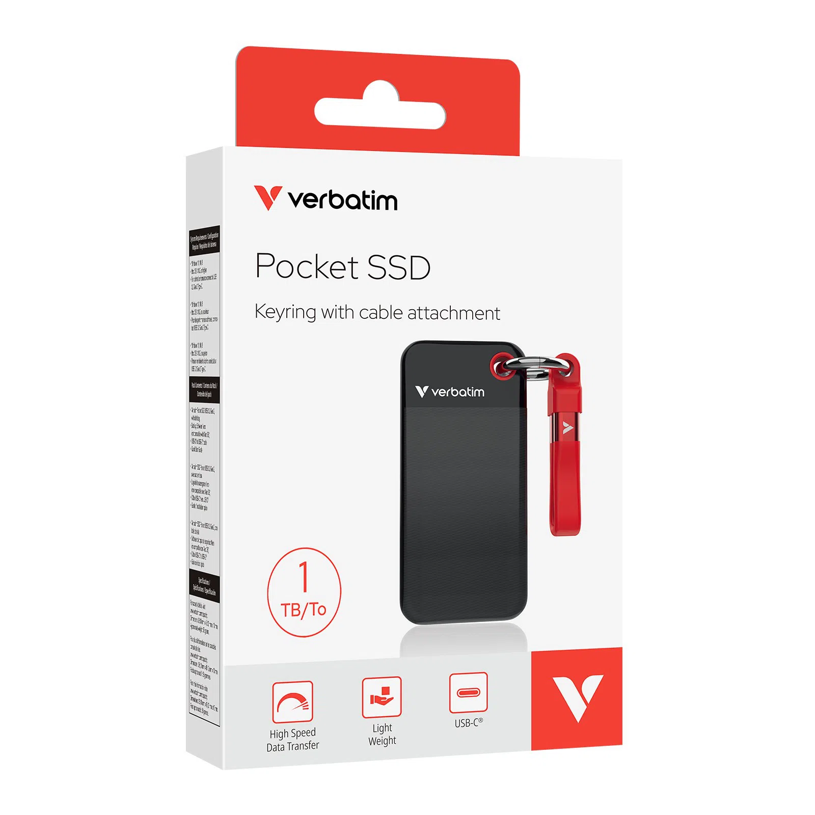 Внешний портативный SSD накопитель Verbatim Pocket, 1TБ, Black/Red 3
