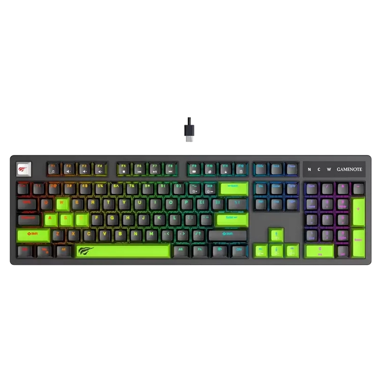 Клавиатура Havit KB893L, Проводное, Черный | Зелёный