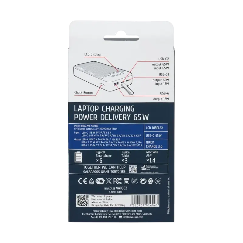 Acumulator extern Rivacase VA1083, 30000 mAh 13