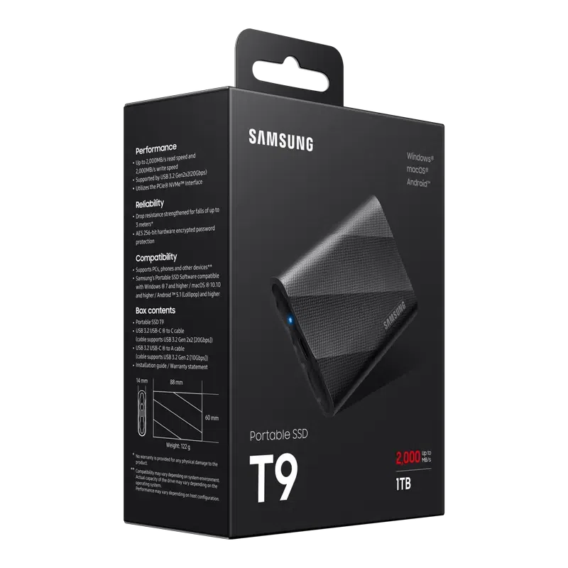 Внешний портативный SSD накопитель Samsung T9, 1 ТБ, Black 9