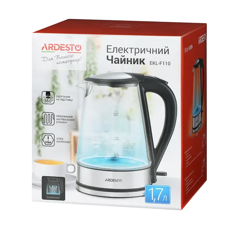 Электрочайник Ardesto EKL-F110, Black 6