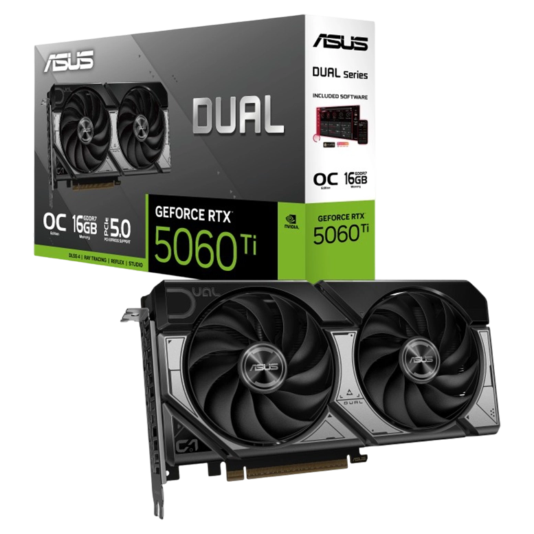Видеокарта ASUS Dual GeForce RTX 5060 Ti OC Edition, Черный