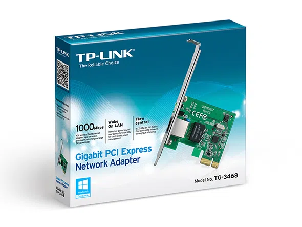TP-LINK TG-3468, 32-bit Gigabit PCIe Network Interface Card, Realtek RTL8168B, 10/100/1000Mbps Auto-Negotiation RJ45 port, Auto MDI/MDIX