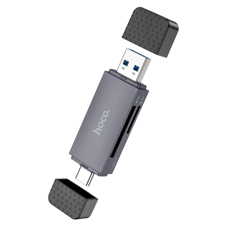 Cititor de carduri Hoco HB45 Spirit 2-in-1, Metal Gray