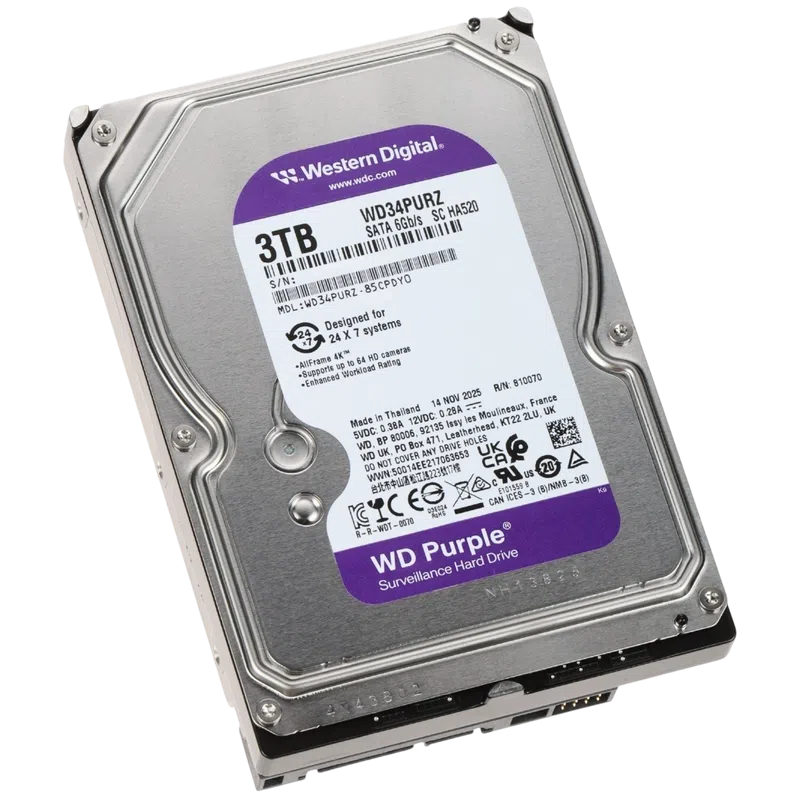 Жесткий диск Western Digital WD Purple 3ТБ, 3.5" 3