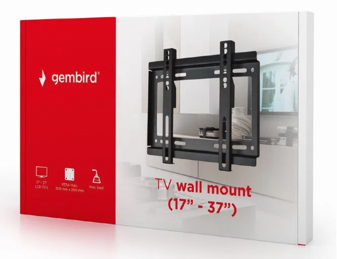 TV-Wall Mount for 17-37"- Gembird "WM-37F-01", Fixed, max. 25 kg, Distance TV to Wall: 24 mm, max. VESA 200 x 200, Black