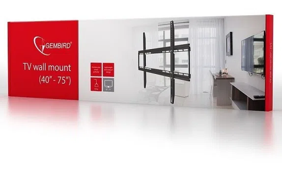 TV-Wall Mount for 40-75"- Gembird "WM-75F-01", Fixed, max. 50 kg, Distance TV to Wall: 24 mm, max. VESA 600 x 400, Black