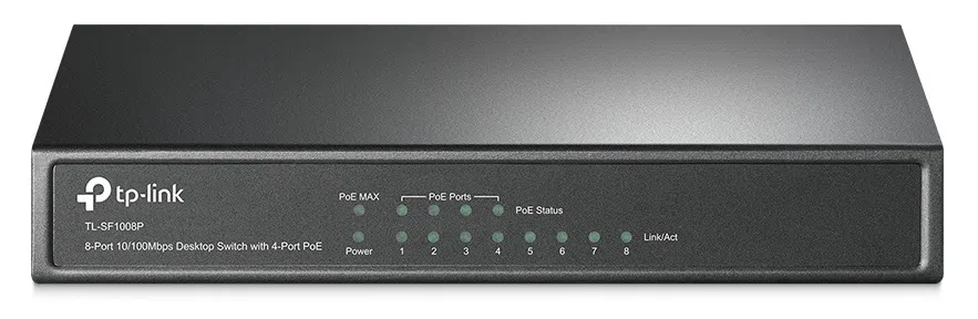 TP-LINK TL-SF1008P, 8-port 10/100M PoE Switch, 8 10/100M RJ45 ports including 4 PoE ports, steel case 3