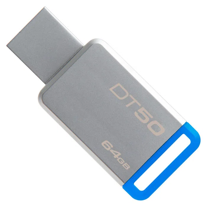 64GB USB Flash Drive Kingston DataTraveler 50 (USB 3.1, Metal, Unibody), Silver Blue 2