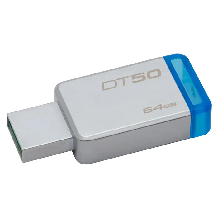 64GB USB Flash Drive Kingston DataTraveler 50 (USB 3.1, Metal, Unibody), Silver Blue 3
