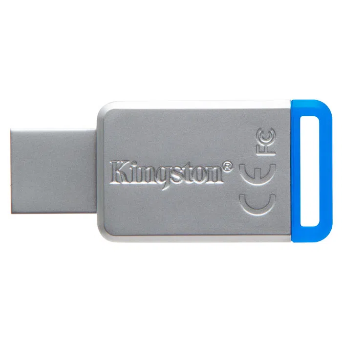 64GB USB Flash Drive Kingston DataTraveler 50 (USB 3.1, Metal, Unibody), Silver Blue