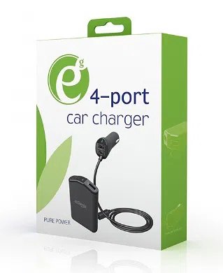 USB Car Charger - EnerGenie EG-4U-CAR-01, 4x USB ports, Input 12/24V DC, Output: up to 2.4 A, charge up to 4 devices simultaneously, 2 ports for the front and 2 ports for backseat passengers, turns, 1.8m cable, Black 2