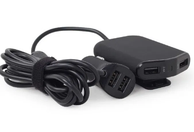 USB Car Charger - EnerGenie EG-4U-CAR-01, 4x USB ports, Input 12/24V DC, Output: up to 2.4 A, charge up to 4 devices simultaneously, 2 ports for the front and 2 ports for backseat passengers, turns, 1.8m cable, Black